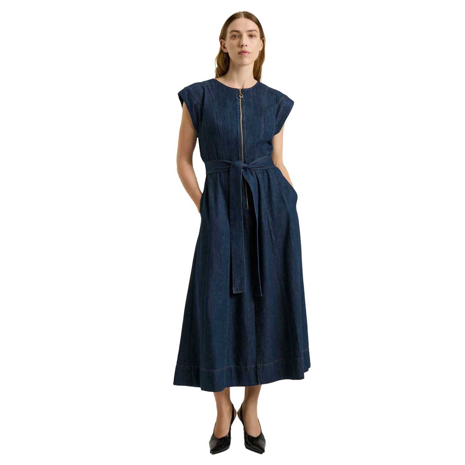 Veronika Maine Cotton Tencel Denim Panelled Midi Dress